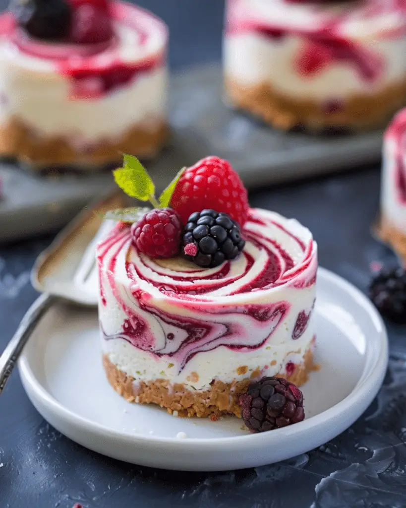 No Bake Mini Berry Swirl Cheesecakes