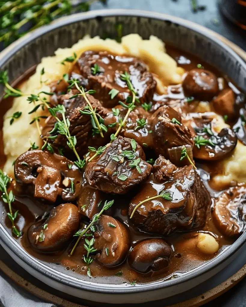 Traditional French Beef Stew with Mushrooms