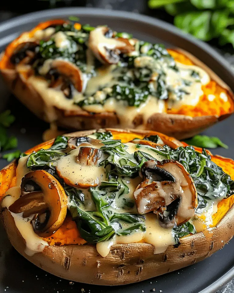 Creamy Mushroom And Spinach Stuffed Sweet Potatoes