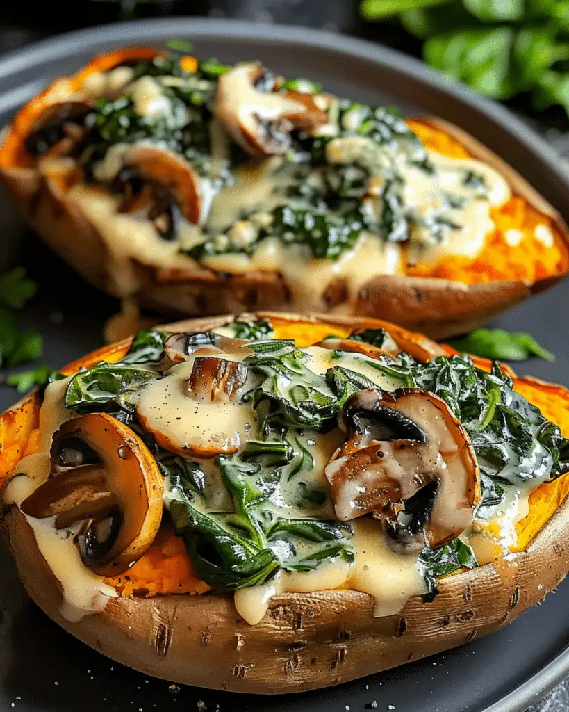 Creamy Mushroom And Spinach Stuffed Sweet Potatoes