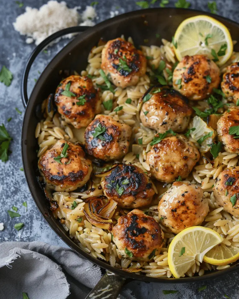 Greek Chicken Meatballs With Lemon Orzo