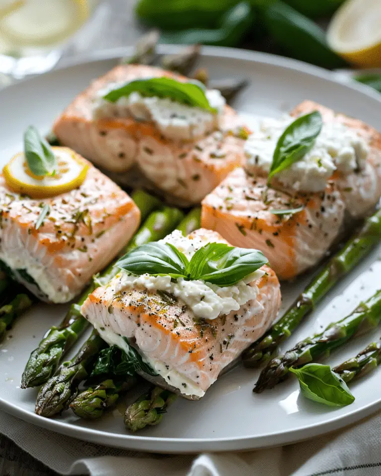 Asparagus & Lemon Basil Ricotta Stuffed Salmon Rolls
