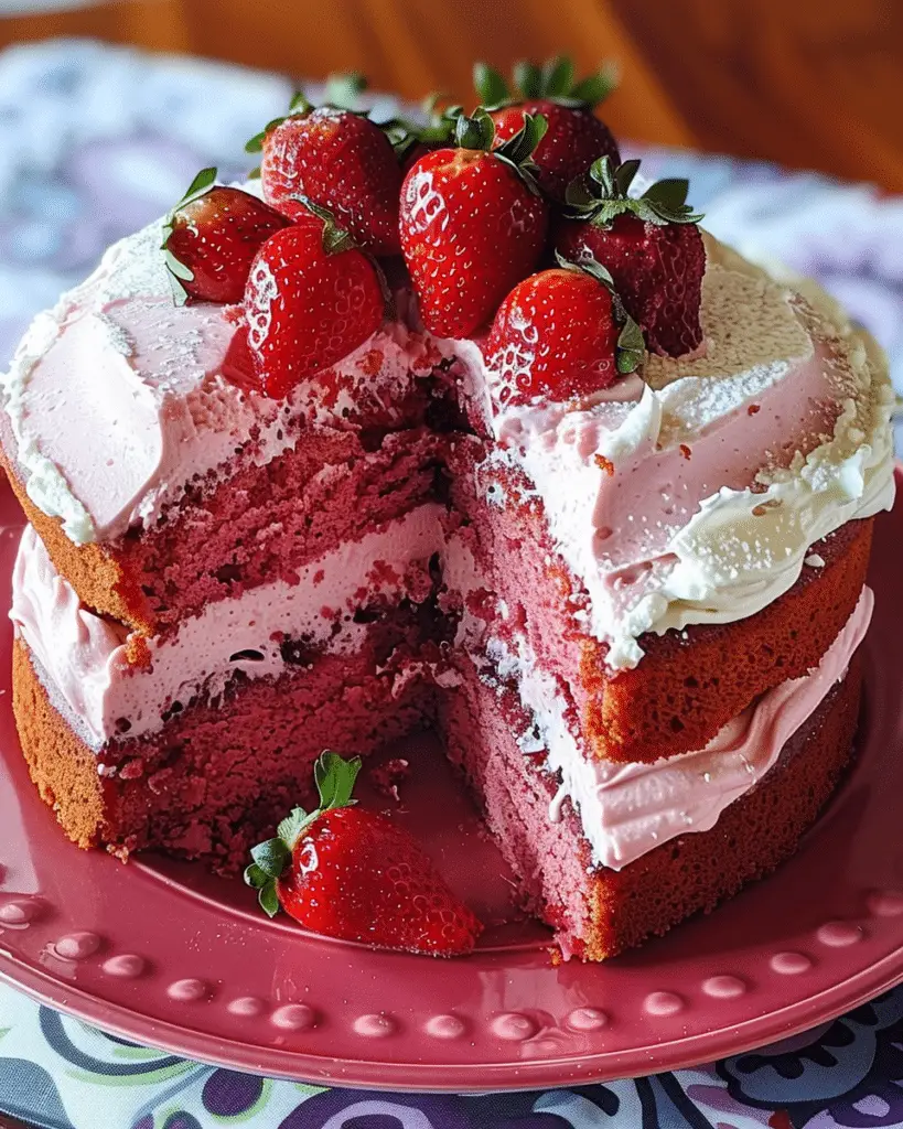 Strawberry Honeybun Cake With Strawberry Cream Icing