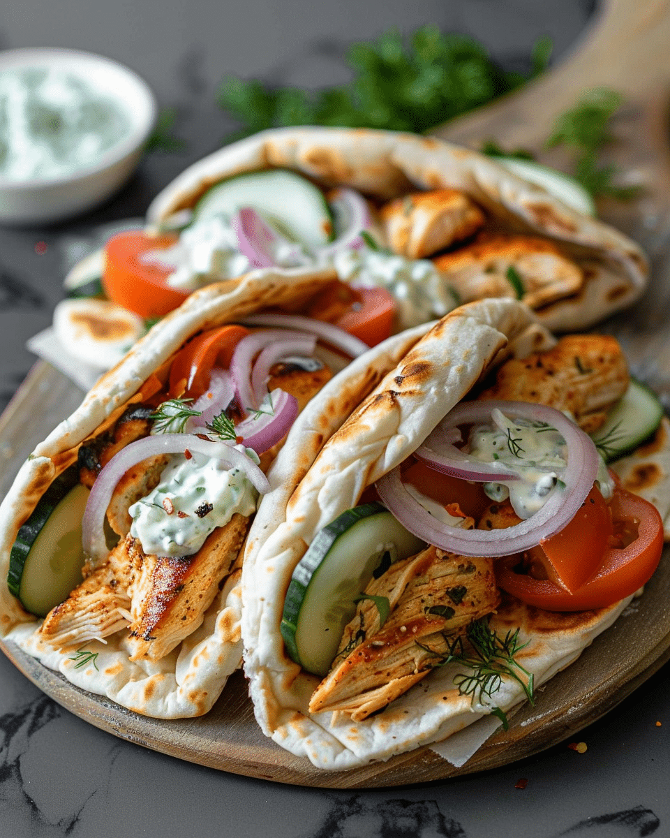 Crockpot Greek Chicken Pitas with Tzatziki