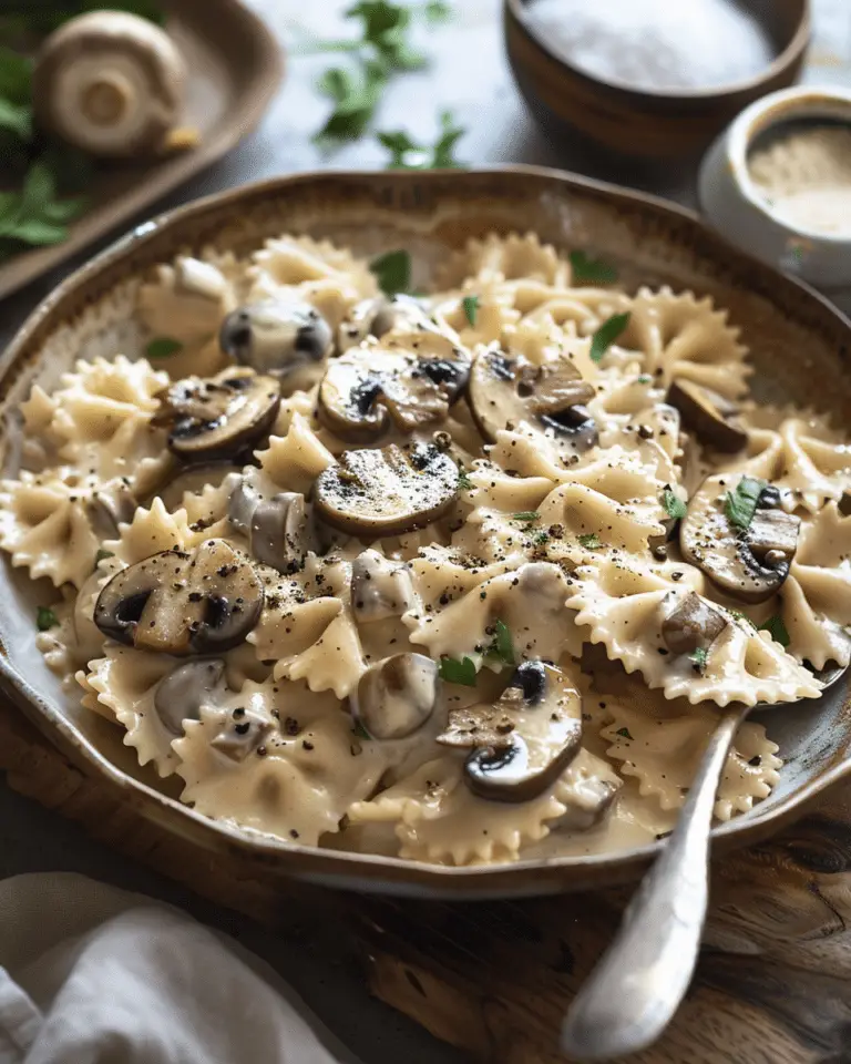 Farfalle aux champignons, crème, vin blanc
