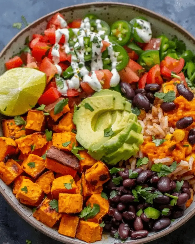 Vegan Sweet Potato Burrito Bowl Recipe