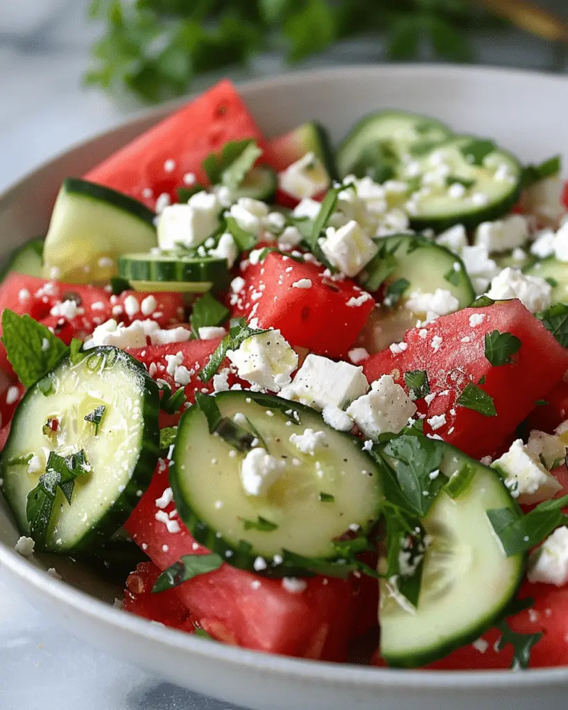 Simple Watermelon, Cucumber & Feta Salad