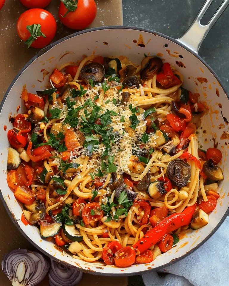 Roasted Veggie Pasta with Garlic Tomato Sauce
