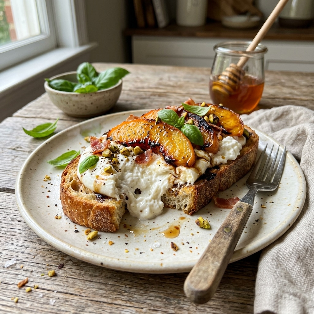 Burrata Toast with Caramelized Peaches