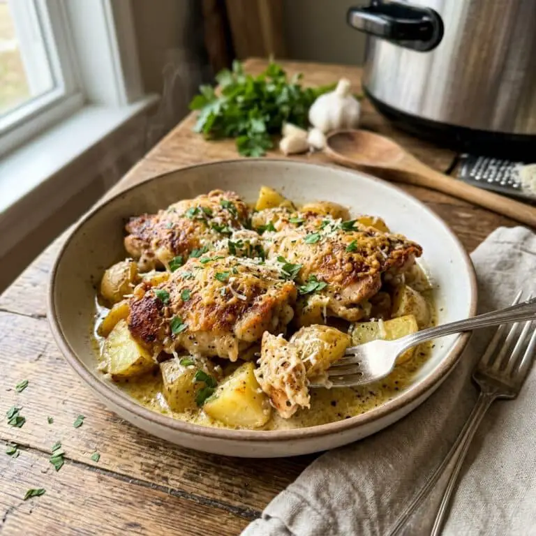 Garlic Parmesan Crockpot Chicken and Potatoes